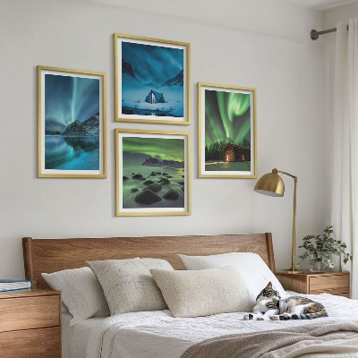 Wall art set Winter landscapes aurora mountains