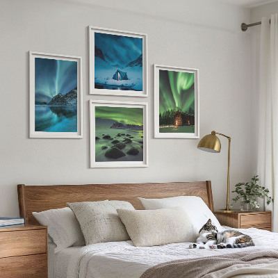 Wall art set Winter landscapes aurora mountains