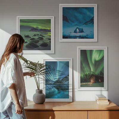 Wall art set Winter landscapes aurora mountains