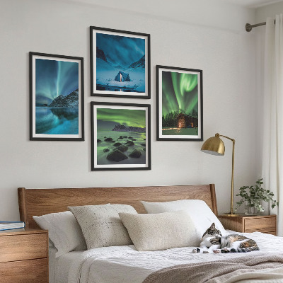 Wall art set Winter landscapes aurora mountains