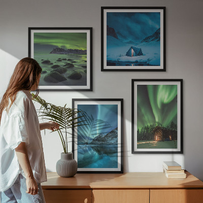 Wall art set Winter landscapes aurora mountains