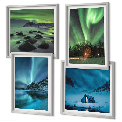 Wall art set Winter landscapes aurora mountains