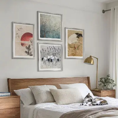 Japanese cranes landscape wall art set of 4 pieces