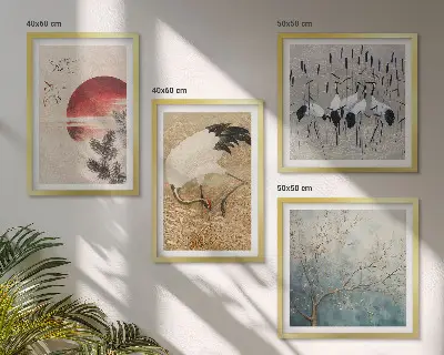 Japanese cranes landscape wall art set of 4 pieces