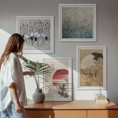 Japanese cranes landscape wall art set of 4 pieces