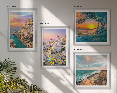 Wall art set Sea waves white houses Santorini