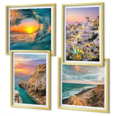 Sea waves and white houses in Santorini wall art set set of wall art prints