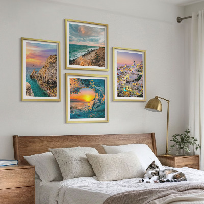 Wall art set Sea waves white houses Santorini