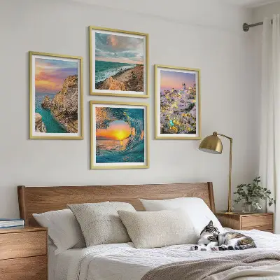Sea waves and white houses in Santorini wall art set set of wall art prints