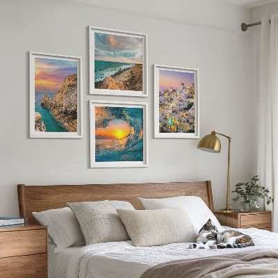 Wall art set Sea waves white houses Santorini
