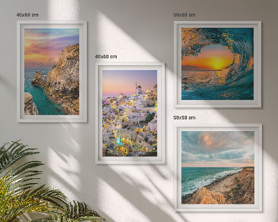 Wall art set Sea waves white houses Santorini