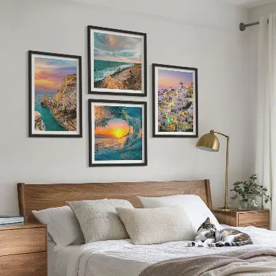 Sea waves and white houses in Santorini wall art set set of wall art prints