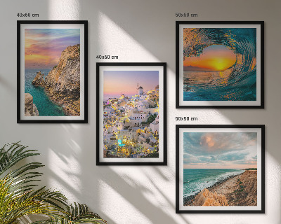 Wall art set Sea waves white houses Santorini
