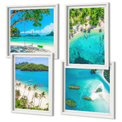 Set of 4 wall art pieces Beaches, palm trees, crystal water
