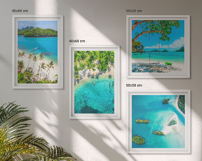 Set of 4 wall art pieces Beaches, palm trees, crystal water