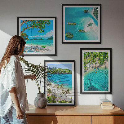 Set of 4 wall art pieces Beaches, palm trees, crystal water