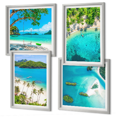 Set of 4 wall art pieces Beaches, palm trees, crystal water