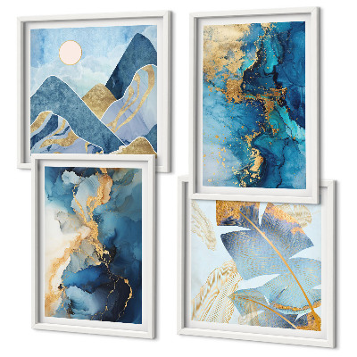 Multi-piece wall decor set Blue mountains gold patterns