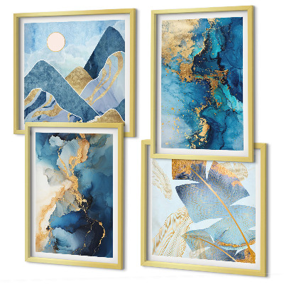 Multi-piece wall decor set Blue mountains gold patterns