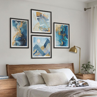 Multi-piece wall decor set Blue mountains gold patterns
