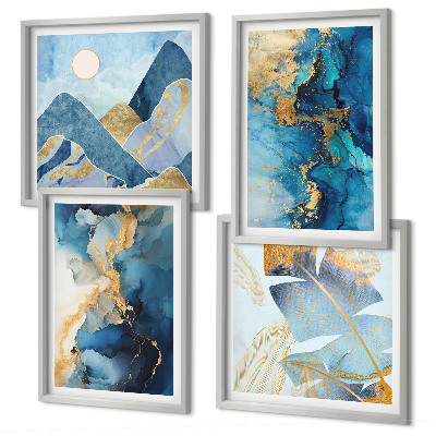 Multi-piece wall decor set Blue mountains gold patterns