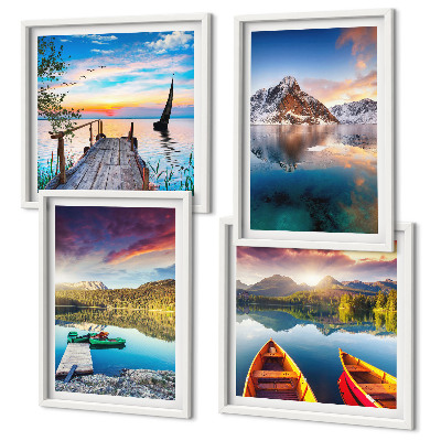 Wall art set Lakes mountains landscape boat