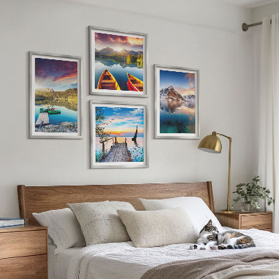 Wall art set Lakes mountains landscape boat