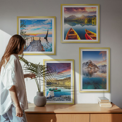 Wall art set Lakes mountains landscape boat