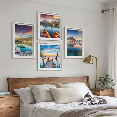 Wall art set Lakes mountains landscape boat