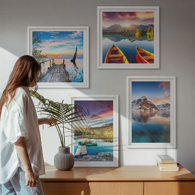 Wall art set Lakes mountains landscape boat