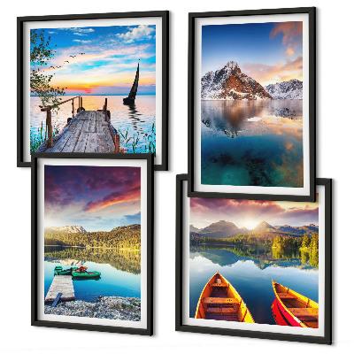 Wall art set Lakes mountains landscape boat