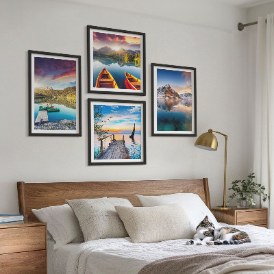 Wall art set Lakes mountains landscape boat