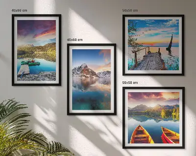 Wall art set lakes, mountains, and landscape with a boat