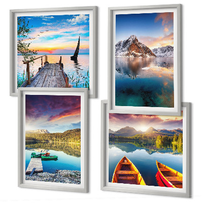 Wall art set Lakes mountains landscape boat