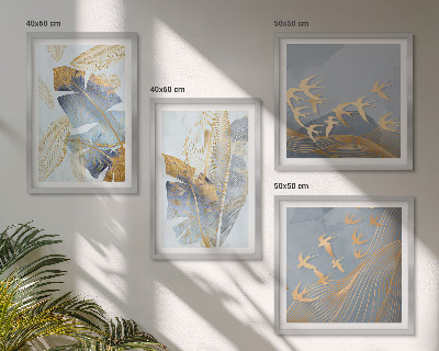 Set of 4 wall art pieces Blue-beige leaves on the background