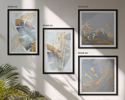 Set of 4 wall art pieces Blue-beige leaves on the background