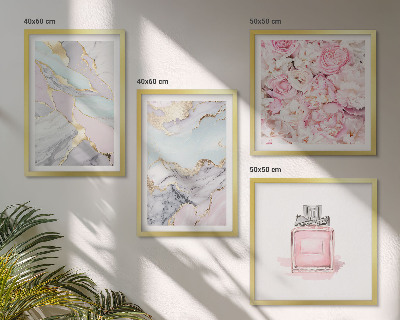 Wall art set Pink flowers marble pastel