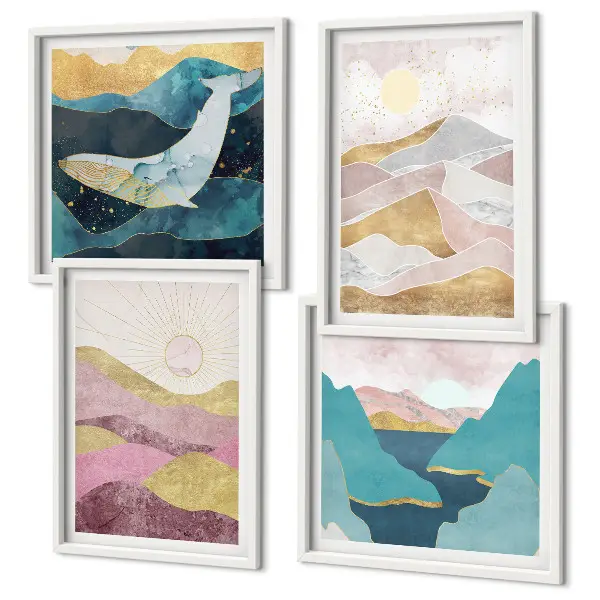 Abstract mountains sun wall art set of 4 pieces