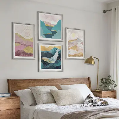 Abstract mountains sun wall art set of 4 pieces