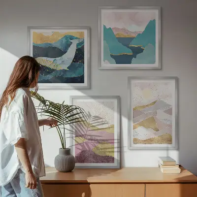 Abstract mountains sun wall art set of 4 pieces