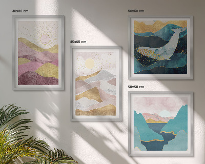 Set of 4 wall art pieces Abstract mountains sun