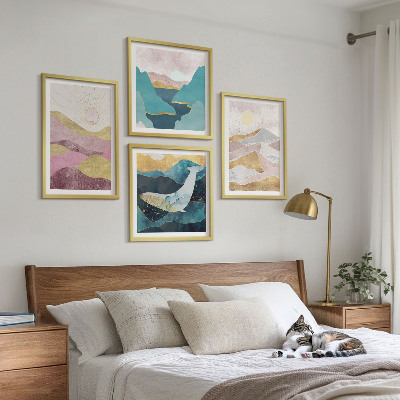 Set of 4 wall art pieces Abstract mountains sun