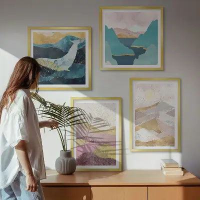 Abstract mountains sun wall art set of 4 pieces