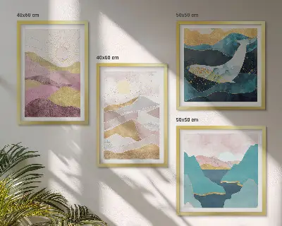 Abstract mountains sun wall art set of 4 pieces