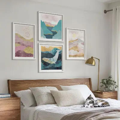 Abstract mountains sun wall art set of 4 pieces