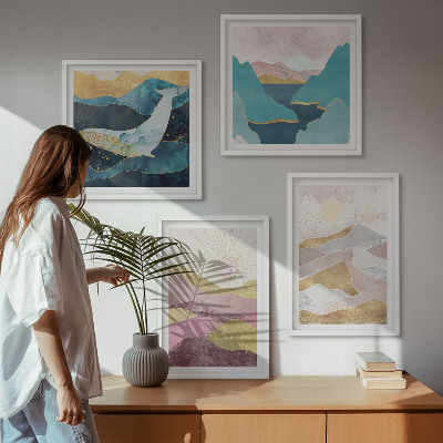 Set of 4 wall art pieces Abstract mountains sun