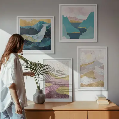 Abstract mountains sun wall art set of 4 pieces