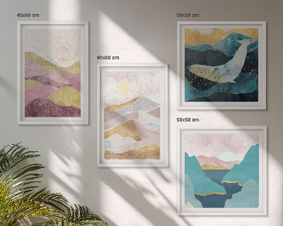 Set of 4 wall art pieces Abstract mountains sun