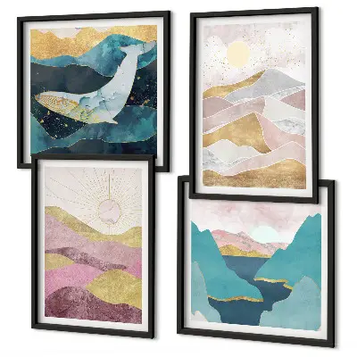 Abstract mountains sun wall art set of 4 pieces