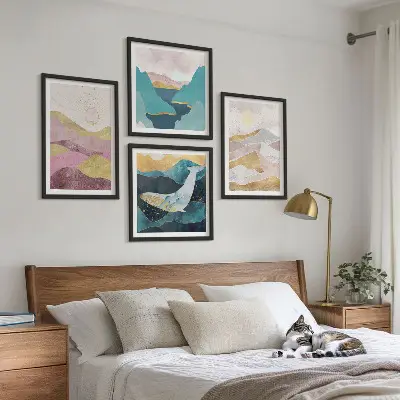 Abstract mountains sun wall art set of 4 pieces